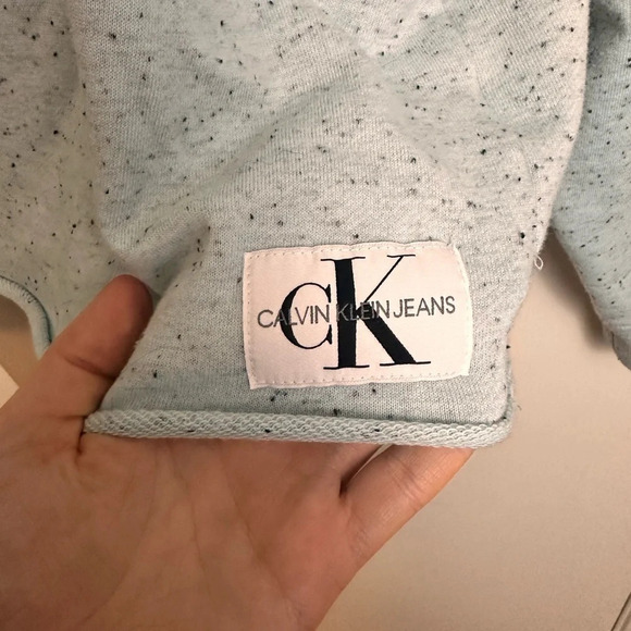 Calvin Klein logo cropped fit light blue speckled hoodie casual & comfy XL #0810 - Picture 2 of 10